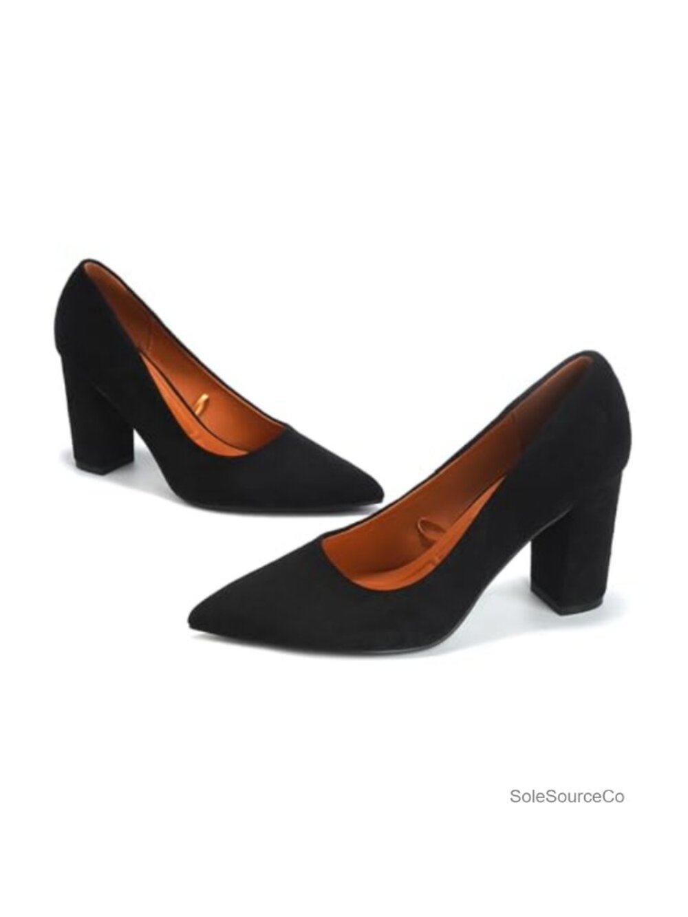 Women's 3-Inch Chunky Block Heel Suede Pumps Pointed Closed Toe Slip-On Office